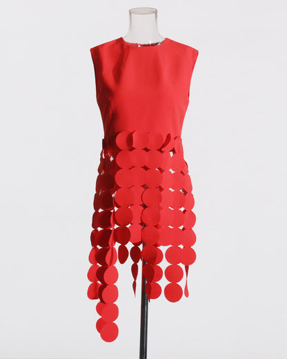 Red Disc Fringe Asymmetric Vest