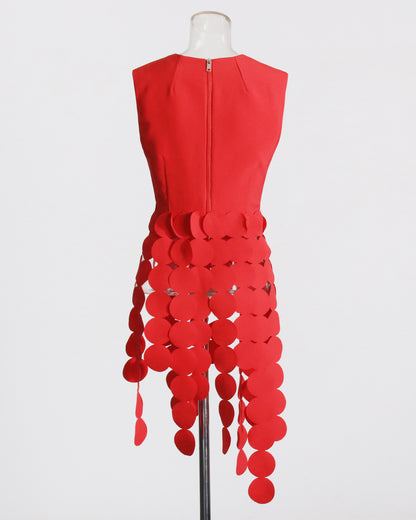 Red Disc Fringe Asymmetric Vest