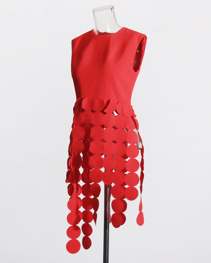 Red Disc Fringe Asymmetric Vest