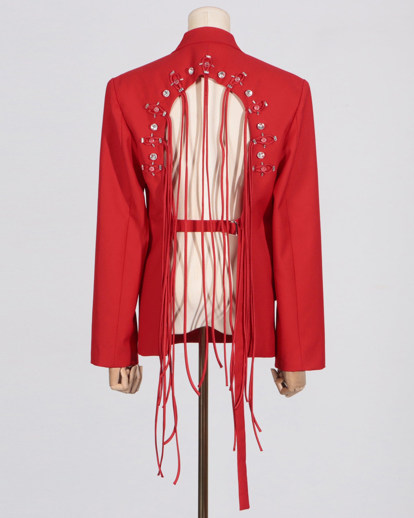 Red Double-Breasted Blazer Back Tassels