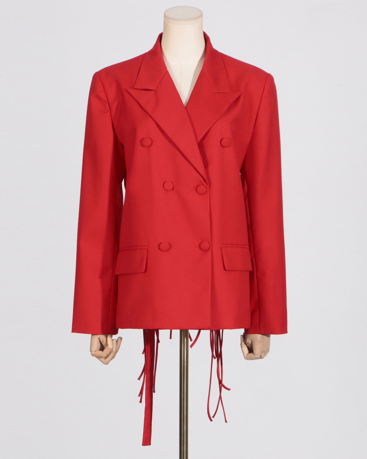 Red Double-Breasted Blazer Back Tassels