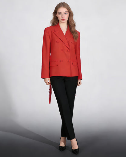 Red Double-Breasted Blazer Back Tassels