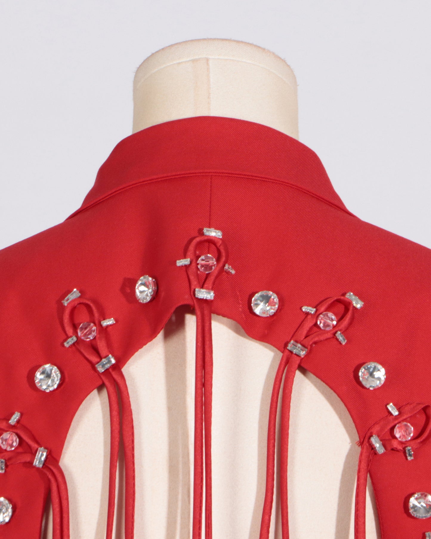 Red Double-Breasted Blazer Back Tassels