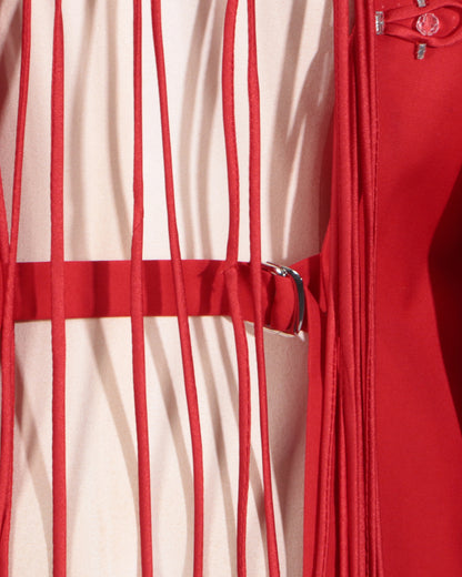 Red Double-Breasted Blazer Back Tassels