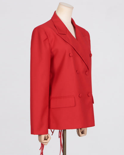 Red Double-Breasted Blazer Back Tassels