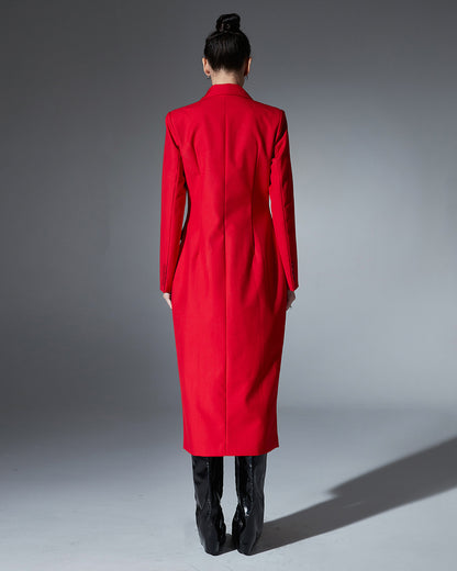 Red Double-Breasted Longline Blazer Coat