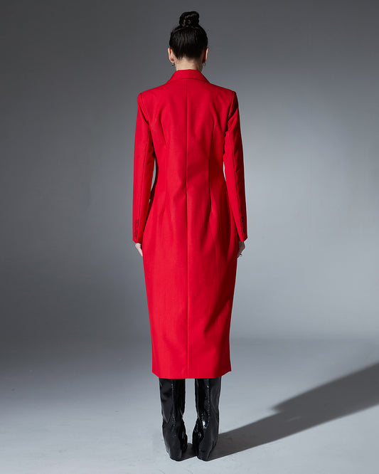 Red Double-Breasted Longline Blazer Coat