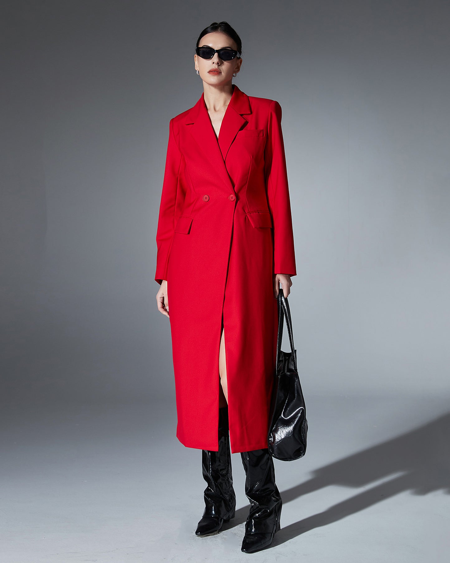 Red Double-Breasted Longline Blazer Coat