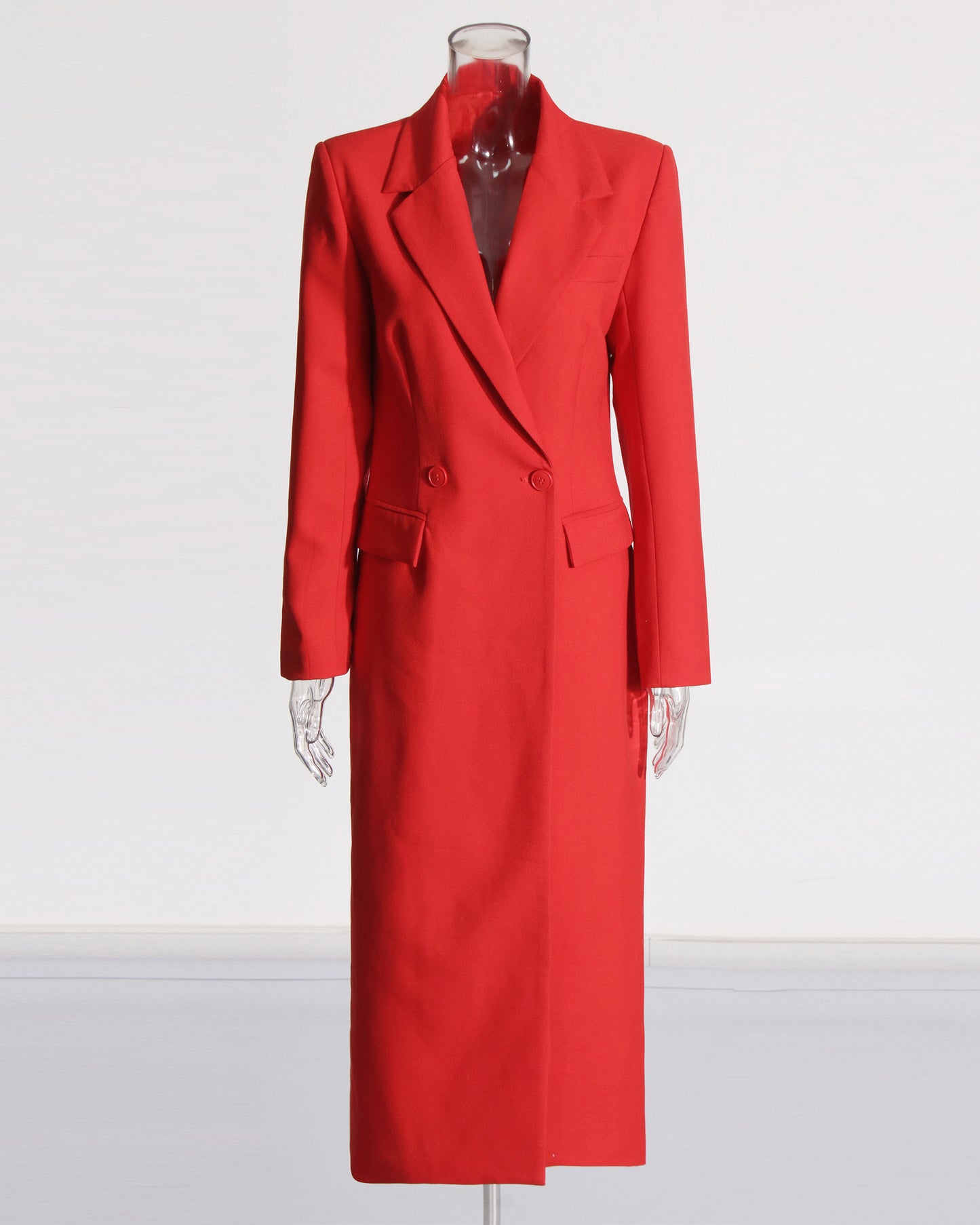 Red Double-Breasted Longline Blazer Coat