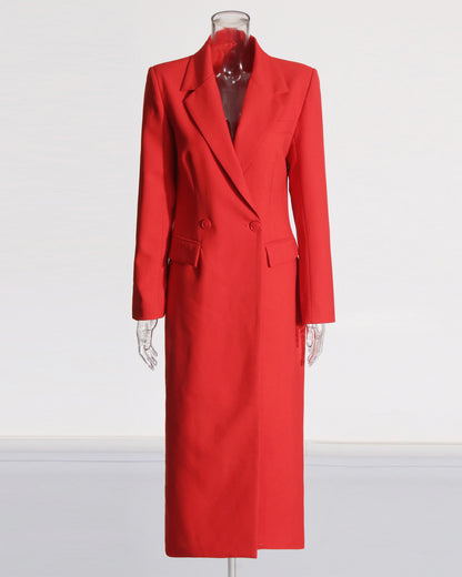 Red Double-Breasted Longline Blazer Coat