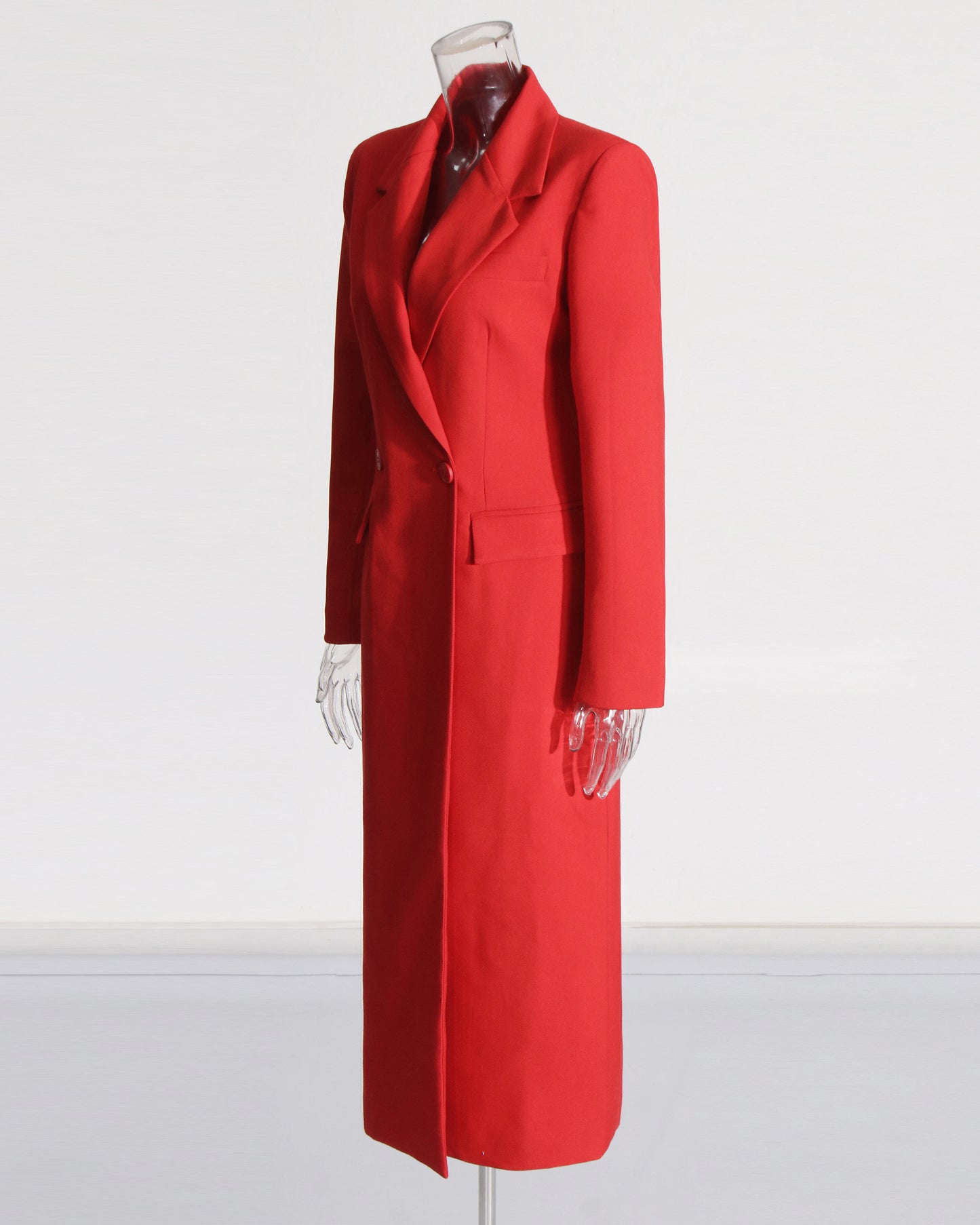 Red Double-Breasted Longline Blazer Coat