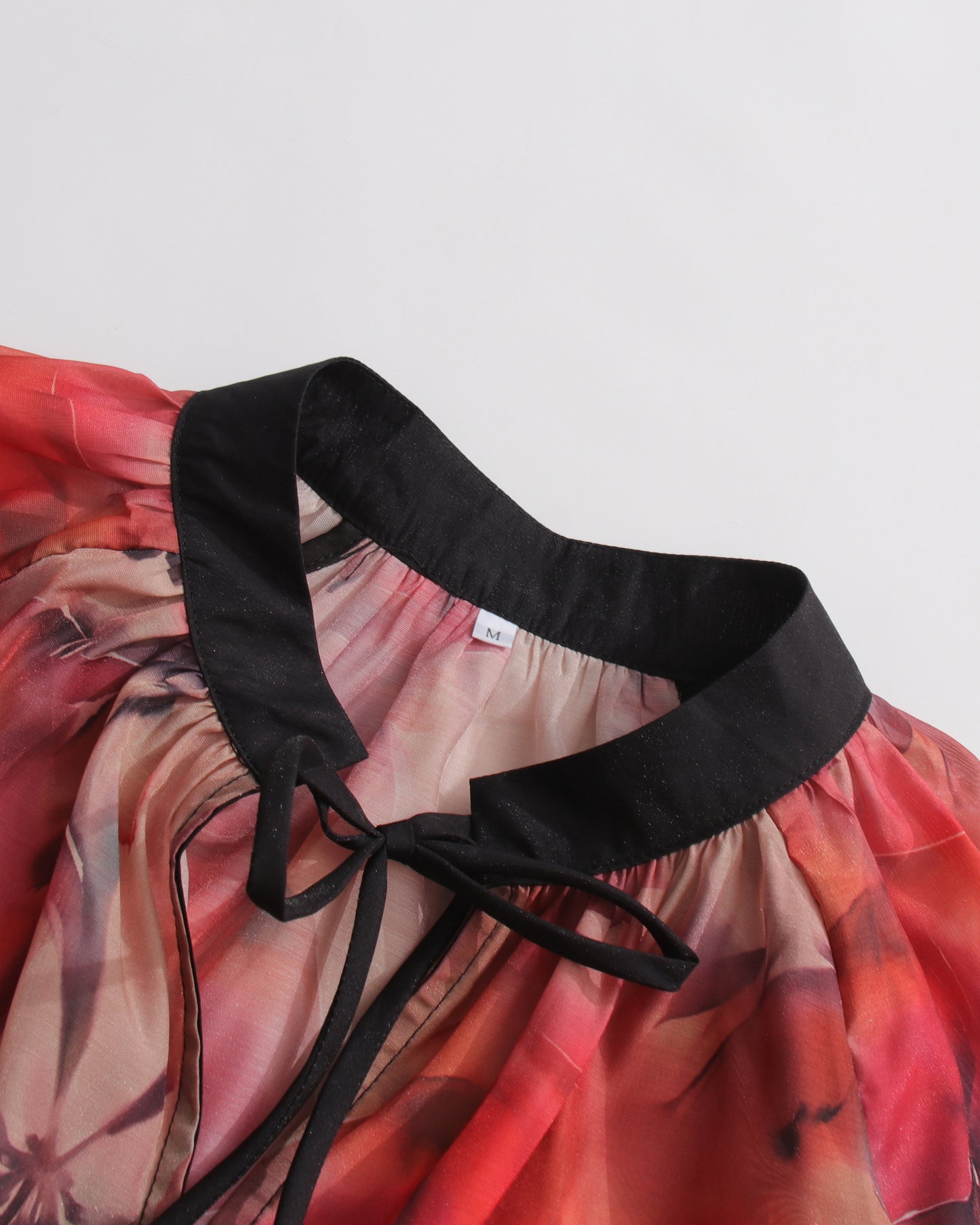 Red Floral Blouse & Black Maxi Skirt Set