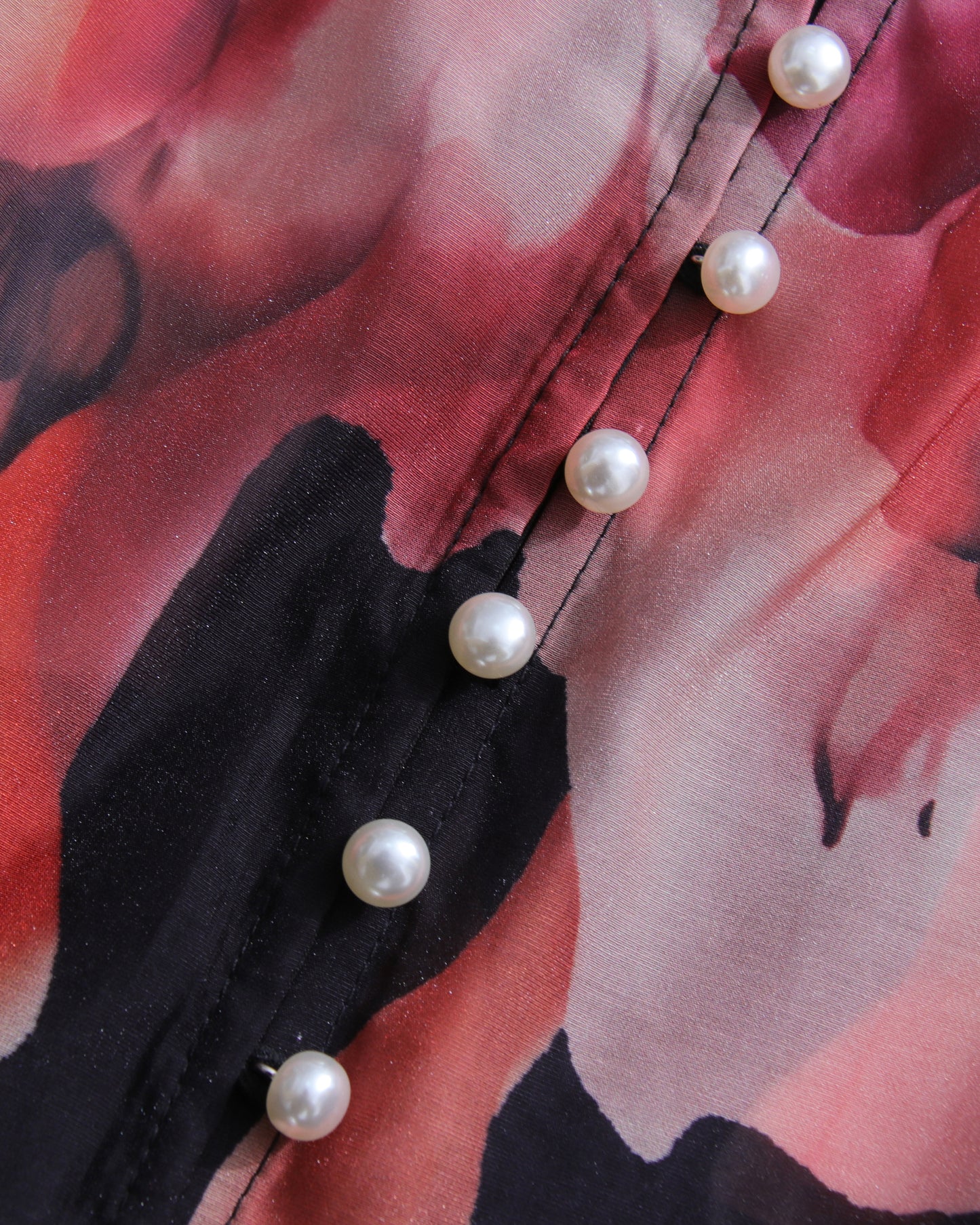 Red Floral Blouse & Black Maxi Skirt Set