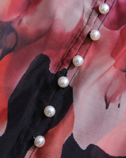 Red Floral Blouse & Black Maxi Skirt Set