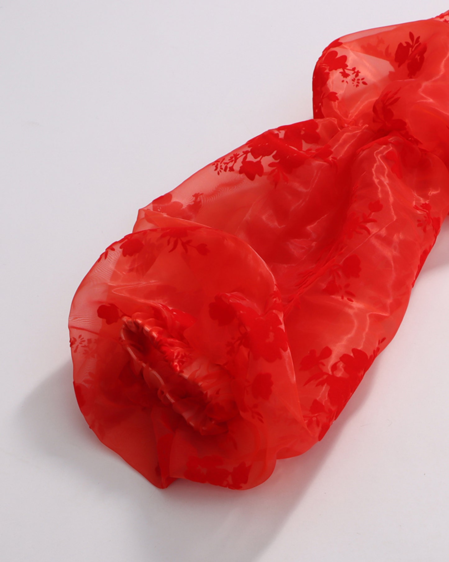 Red Floral Sheer Blouse with Oversized Bow