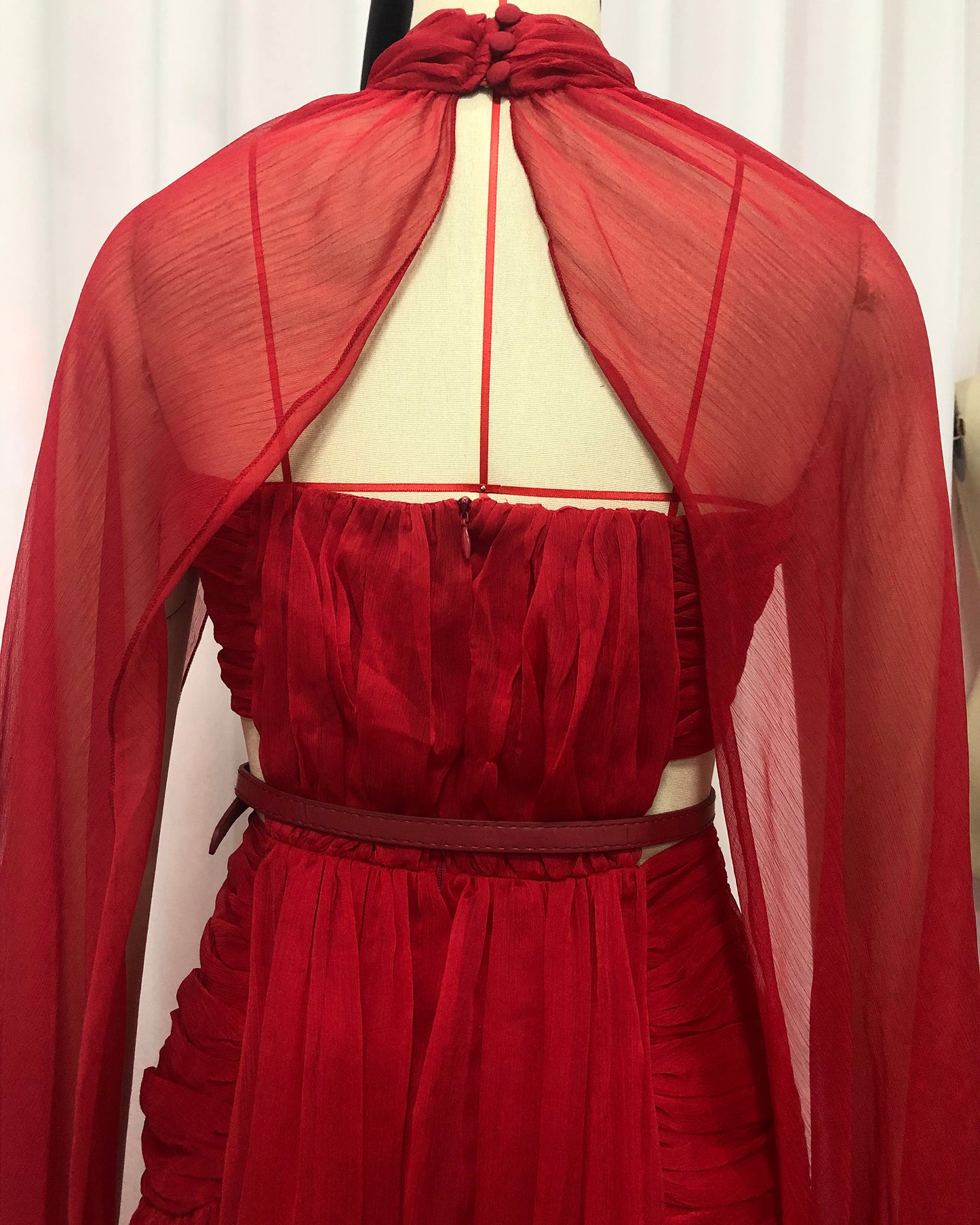 Red Halter Cutout Cape-Style Maxi Dress