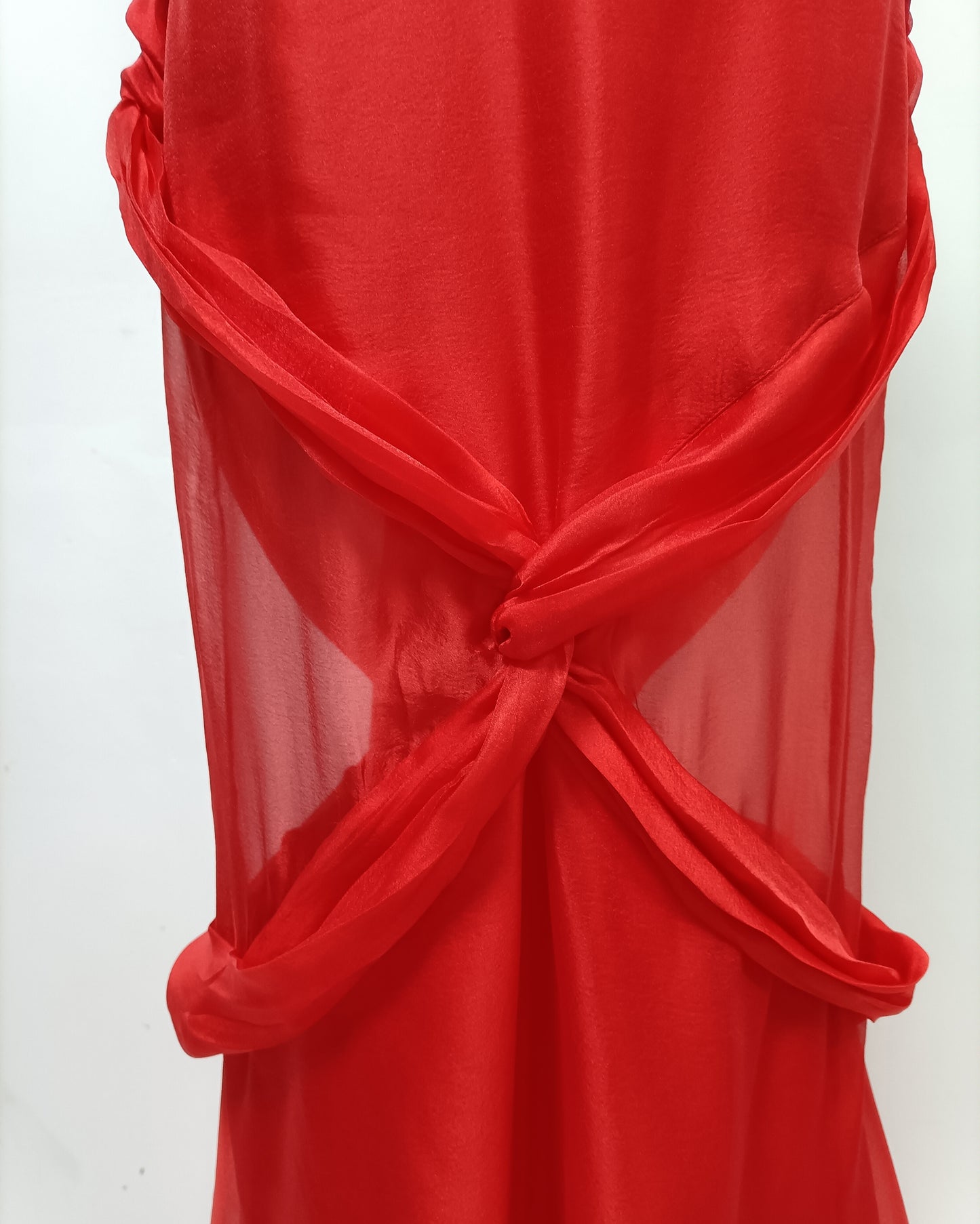 Red Halter Twisted Sheer Maxi Dress with Train