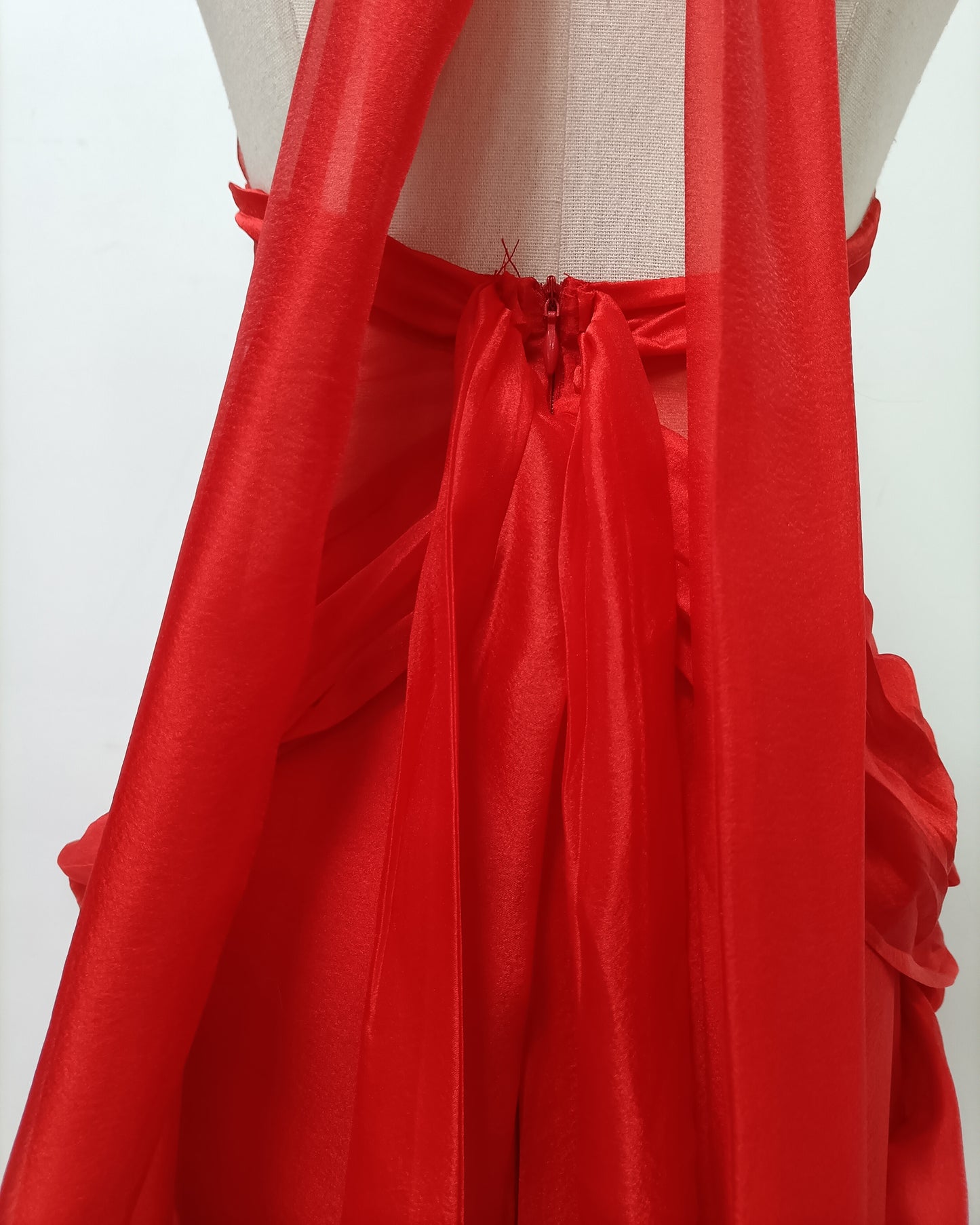 Red Halter Twisted Sheer Maxi Dress with Train