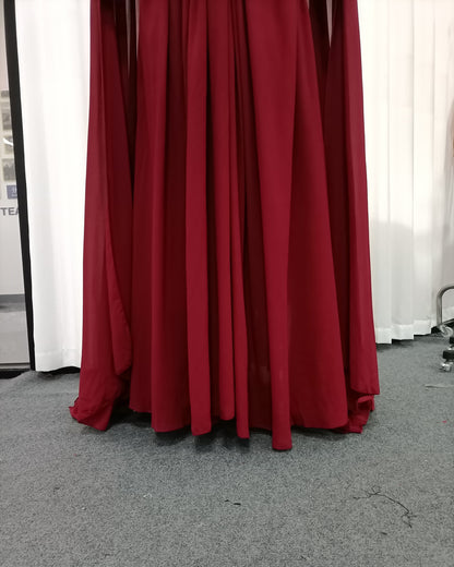 Red High Neck Cape Ruched Tunic Maxi Dress