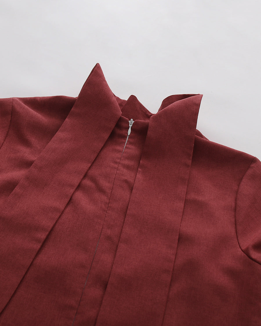 Red High Neck Half Sleeve Top Irregular Skirt Set