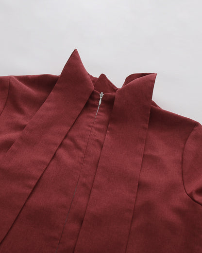Red High Neck Half Sleeve Top Irregular Skirt Set