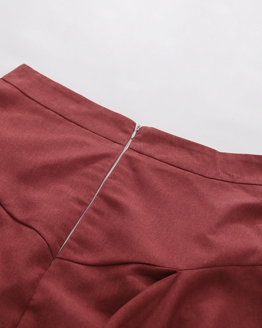 Red High Neck Half Sleeve Top Irregular Skirt Set