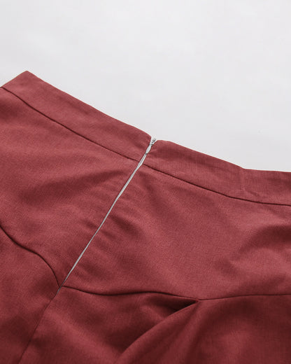 Red High Neck Half Sleeve Top Irregular Skirt Set