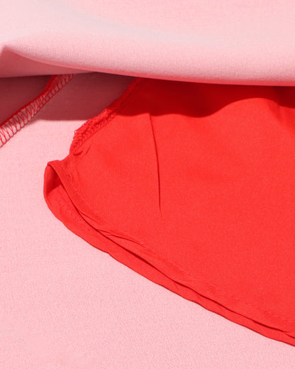 Red Midi Dress with Cream Bow Cuffs