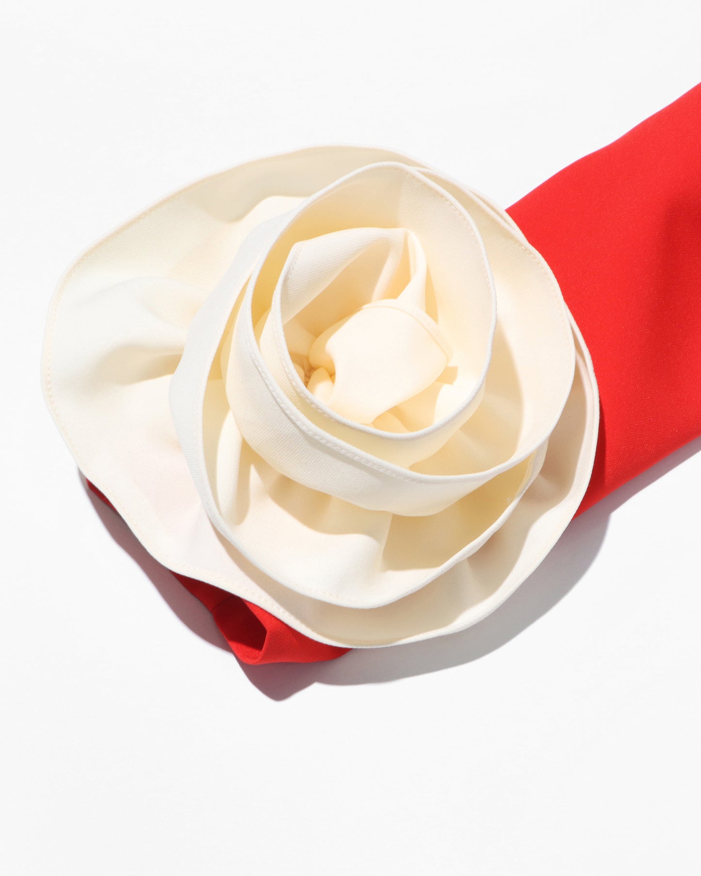 Red Midi Dress with Cream Bow Cuffs