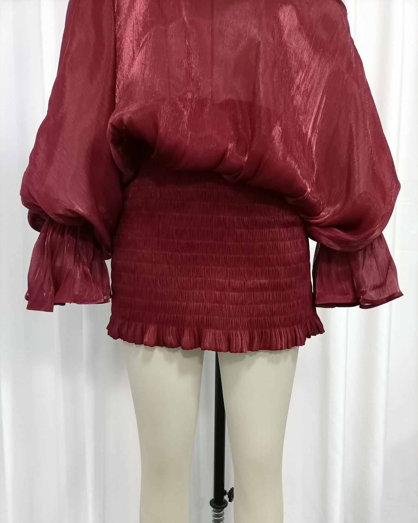 Red One Shoulder Bubble Sleeve Ruched Mini Dress