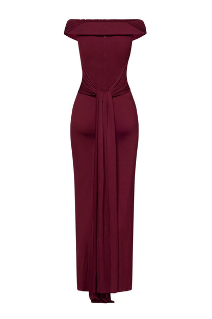 Red Pleated One-Shoulder Mermaid Evening Gown
