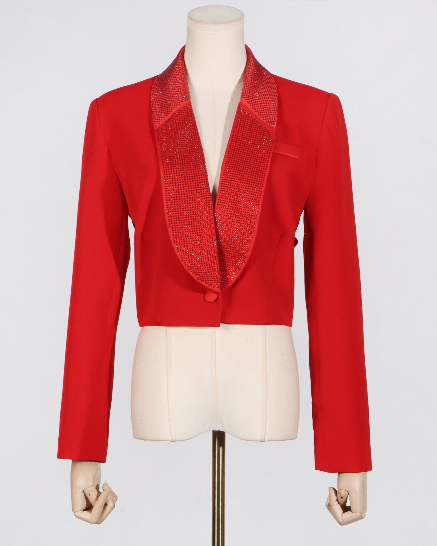 Red Rhinestone Lapel Cropped Blazer