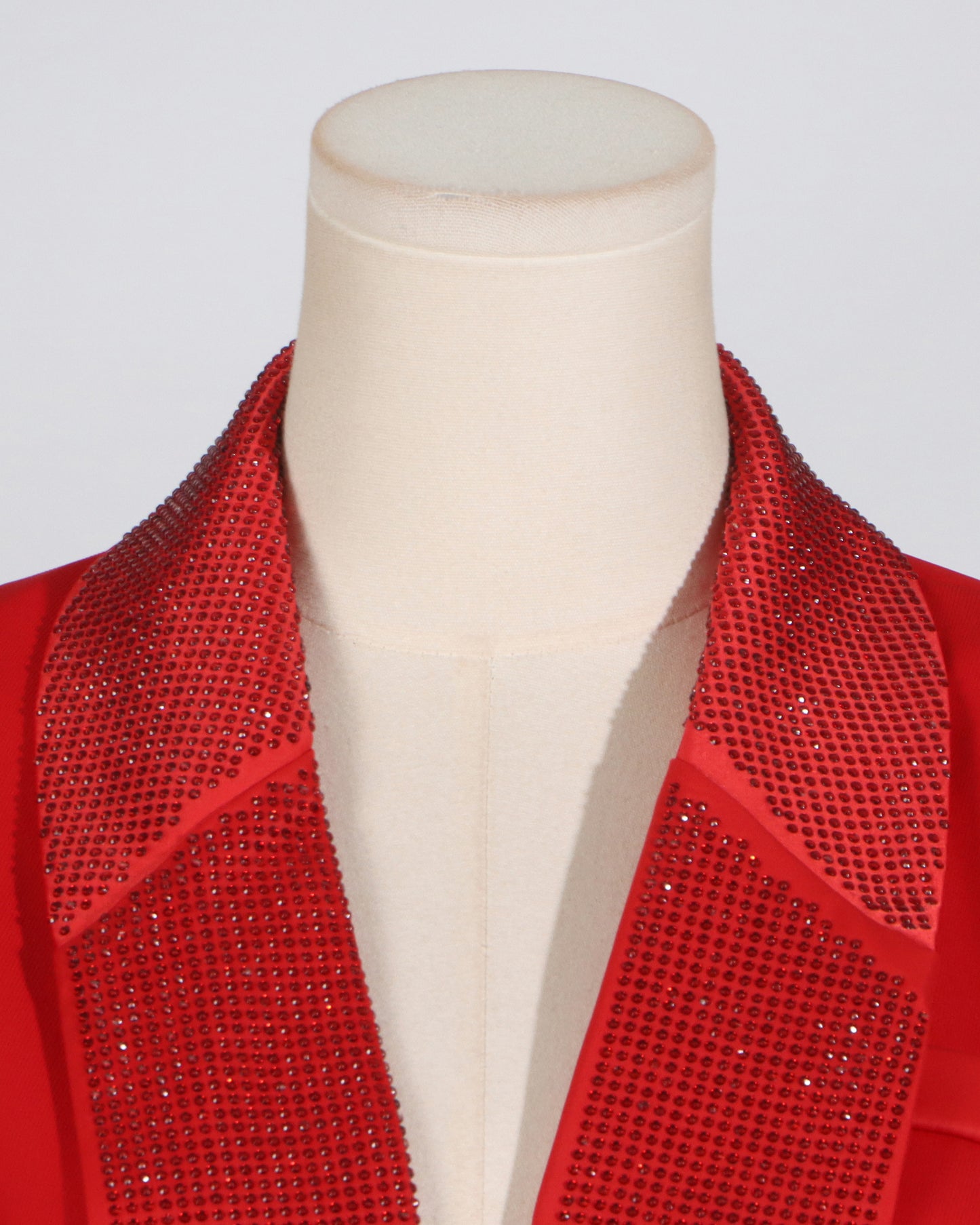 Red Rhinestone Lapel Cropped Blazer