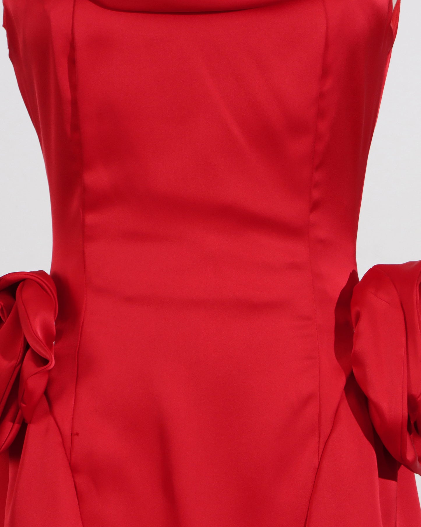 Red Satin 3D Flower Mini Dress