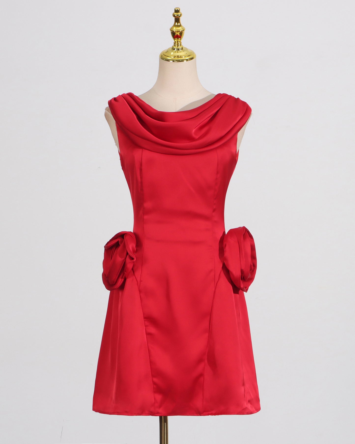 Red Satin 3D Flower Mini Dress