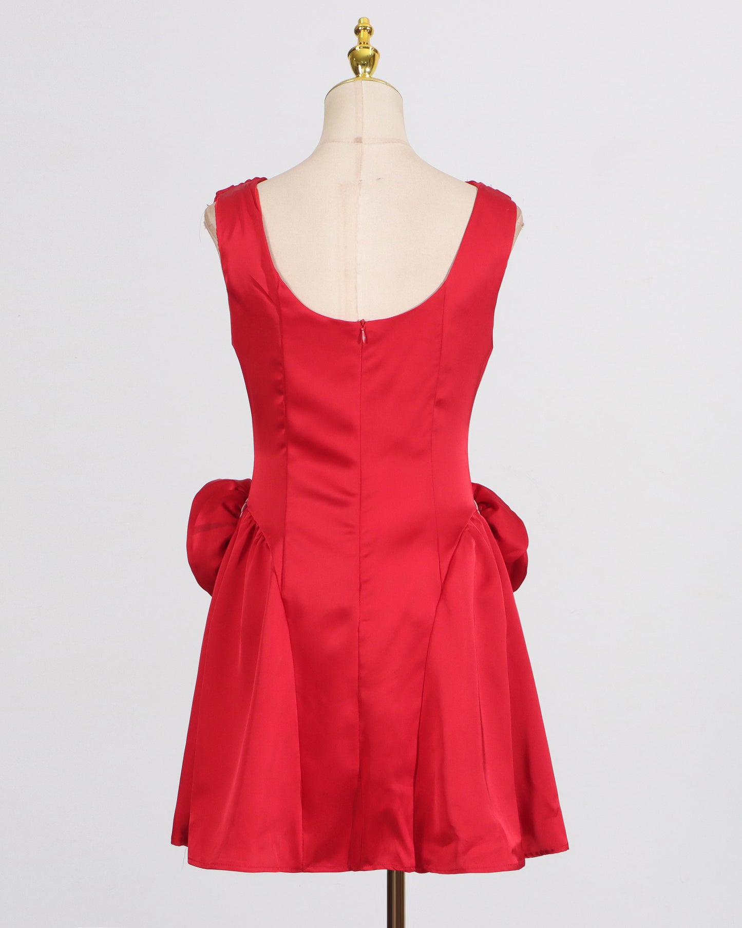 Red Satin 3D Flower Mini Dress