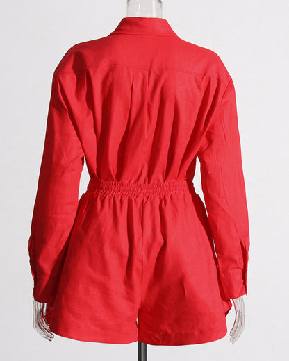 Red Shirt & Shorts Set with Drawstring Waist