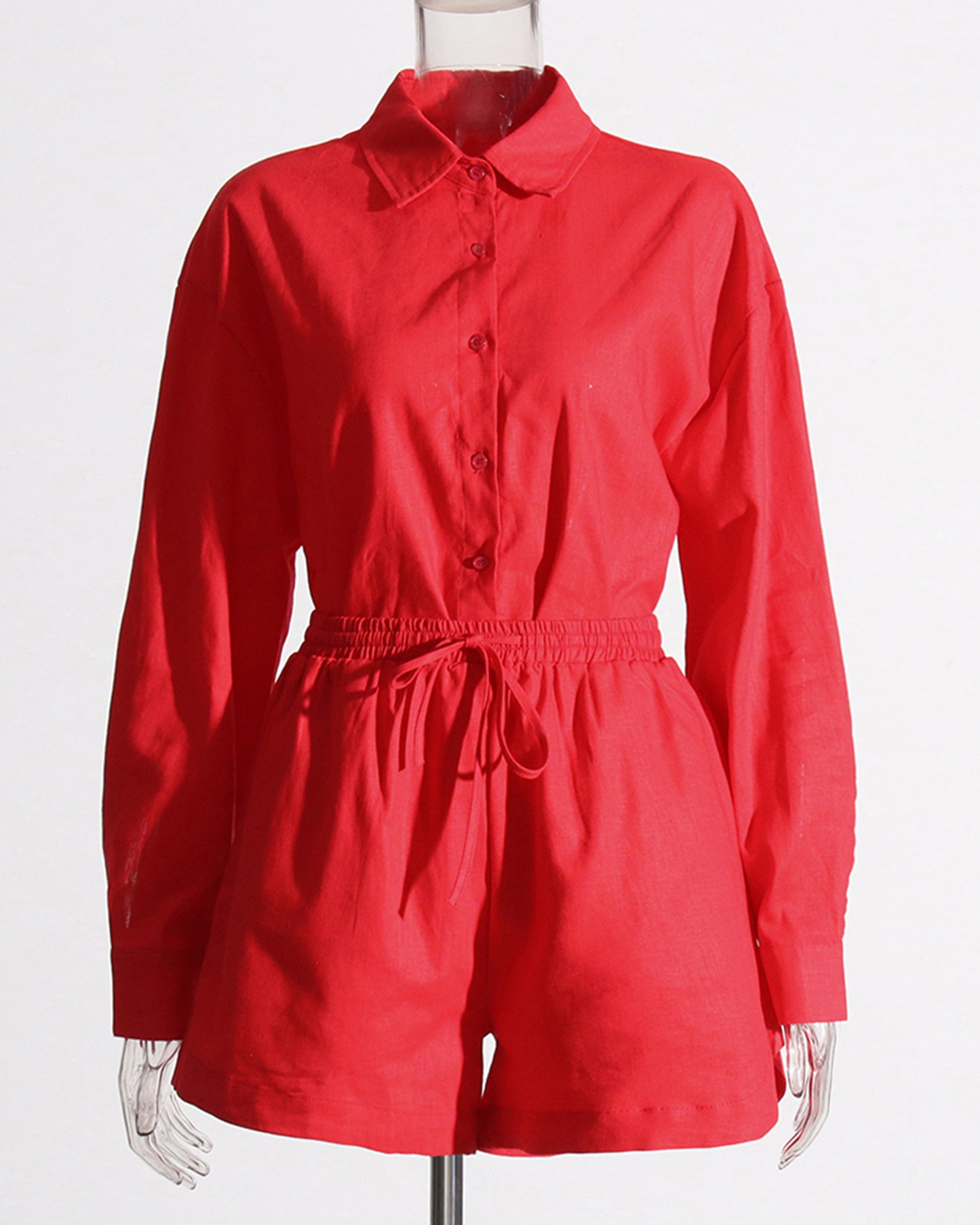 Red Shirt & Shorts Set with Drawstring Waist