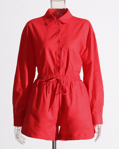 Red Shirt & Shorts Set with Drawstring Waist