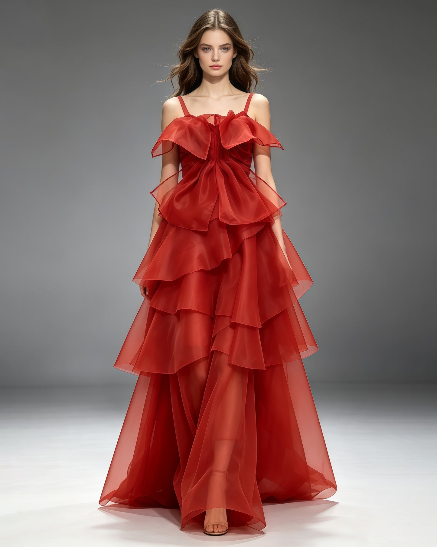 Red Spaghetti Strap Ruffle Tiered Maxi Dress