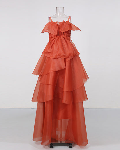 Red Spaghetti Strap Ruffle Tiered Maxi Dress