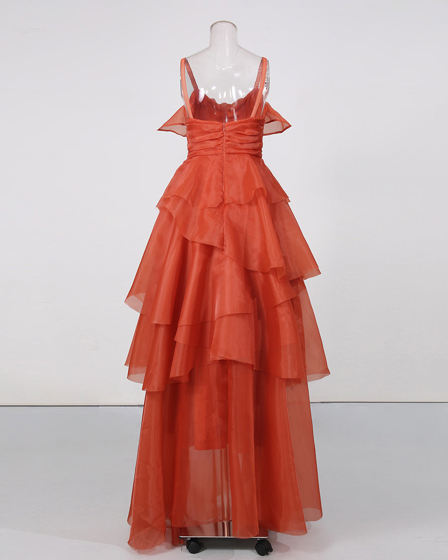 Red Spaghetti Strap Ruffle Tiered Maxi Dress