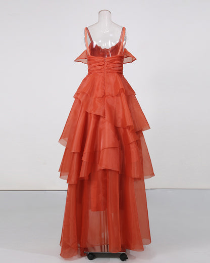 Red Spaghetti Strap Ruffle Tiered Maxi Dress