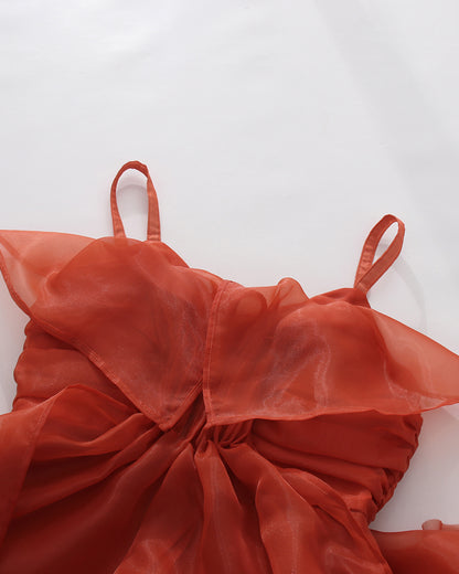 Red Spaghetti Strap Ruffle Tiered Maxi Dress