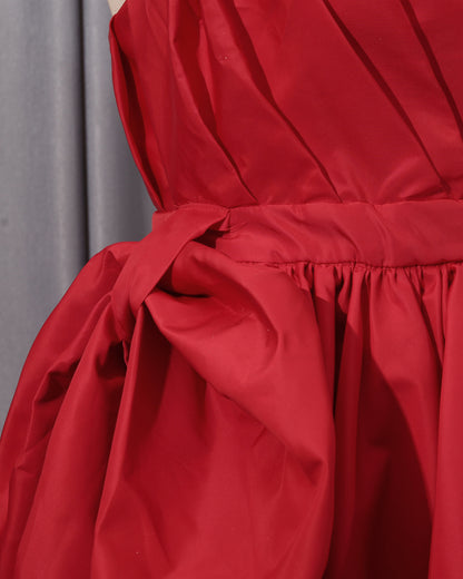 Red Strapless Asymmetric Peplum Blouse