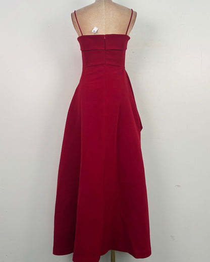 Red Strapless Bow Waist A-Line Evening Gown