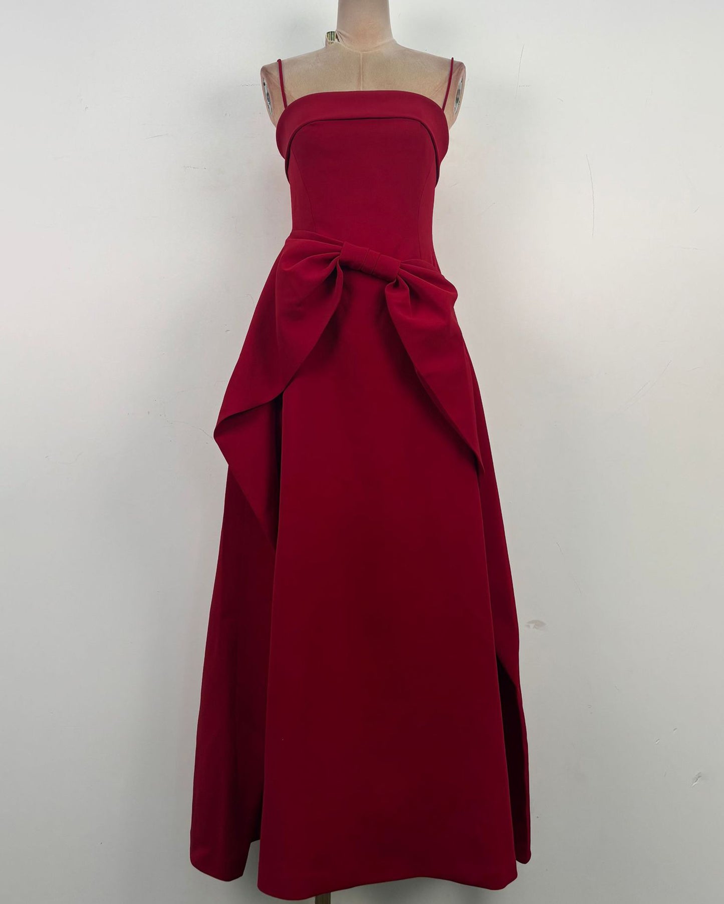 Red Strapless Bow Waist A-Line Evening Gown