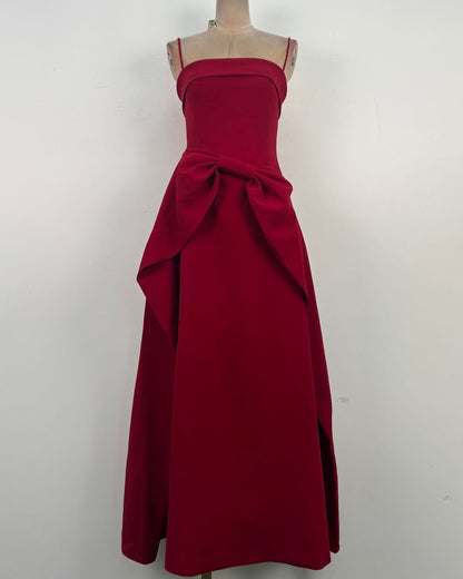 Red Strapless Bow Waist A-Line Evening Gown