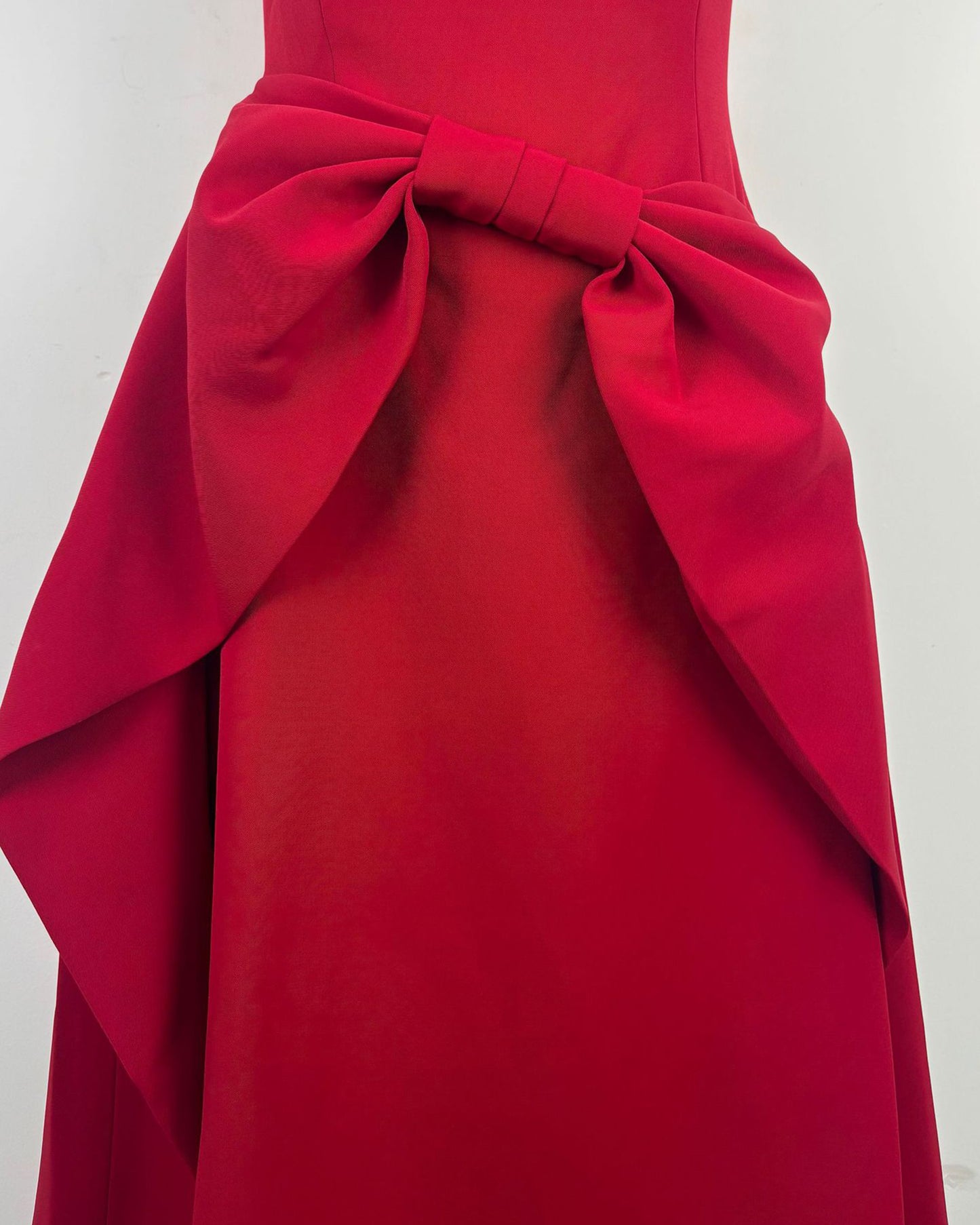Red Strapless Bow Waist A-Line Evening Gown