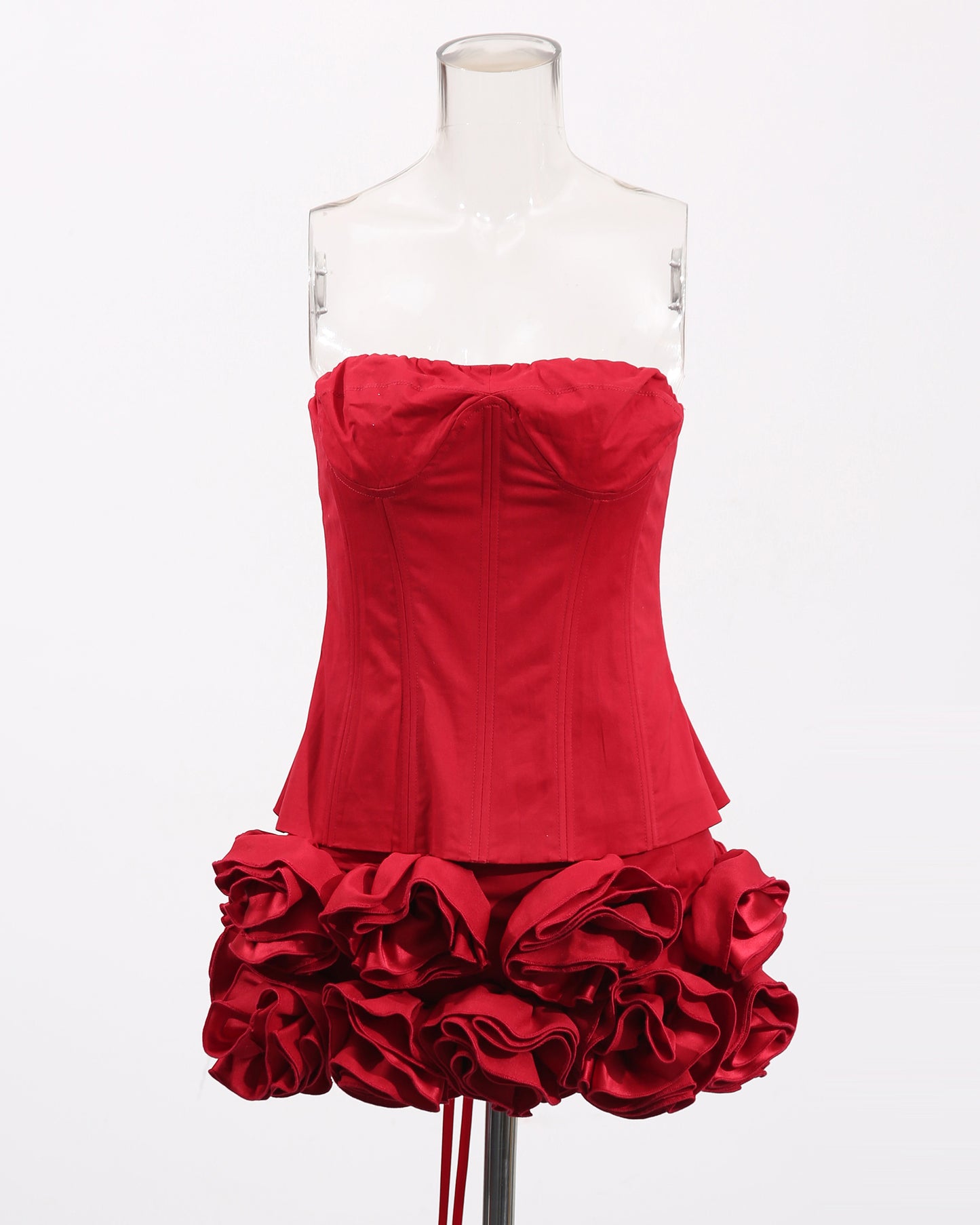 Red Strapless Floral Mini Dress